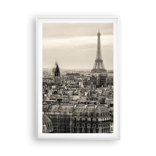 Obraz - Plakat - Nad dachami Paryża - 61x91cm - Miasto Paryż Architektura - Foto Plakaty na ścianę w ramie białej - Plakat do Salonu Sypialni ARTTOR ARTTOR