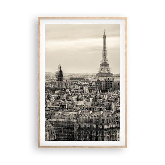 Obraz - Plakat - Nad dachami Paryża - 61x91cm - Miasto Paryż Architektura - Foto Plakaty na ścianę w ramie jasny dąb - Plakat do Salonu Sypialni ARTTOR ARTTOR