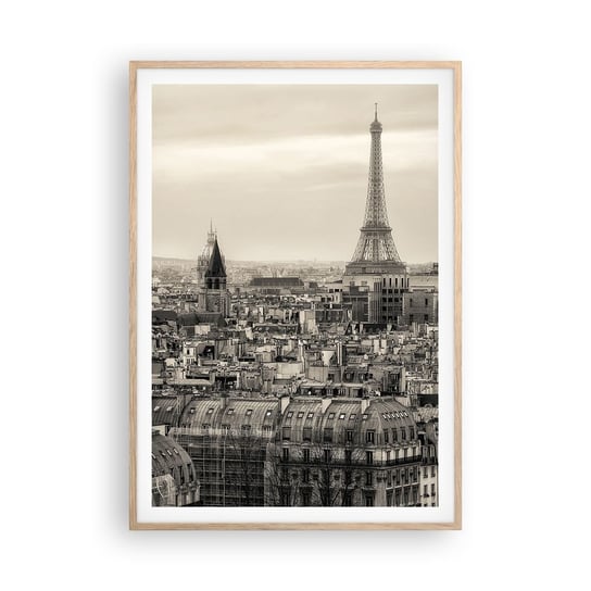 Obraz - Plakat - Nad dachami Paryża - 70x100cm - Miasto Paryż Architektura - Foto Plakaty w ramie koloru jasny dąb do Salonu Sypialni ARTTOR ARTTOR