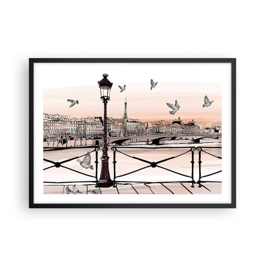 Obraz - Plakat - Nad dachami Paryża - 70x50cm - Architektura Miasto Paryż - Nowoczesny modny obraz Plakat czarna rama ARTTOR ARTTOR