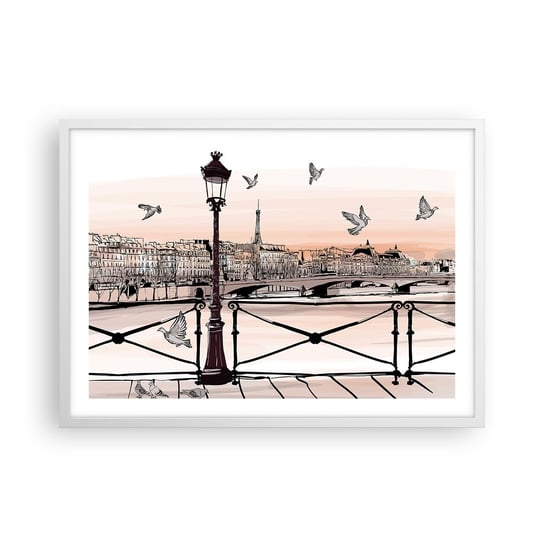 Obraz - Plakat - Nad dachami Paryża - 70x50cm - Architektura Miasto Paryż - Nowoczesny modny obraz Plakat rama biała ARTTOR ARTTOR