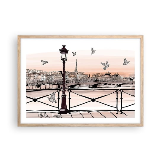 Obraz - Plakat - Nad dachami Paryża - 70x50cm - Architektura Miasto Paryż - Nowoczesny modny obraz Plakat rama jasny dąb ARTTOR ARTTOR