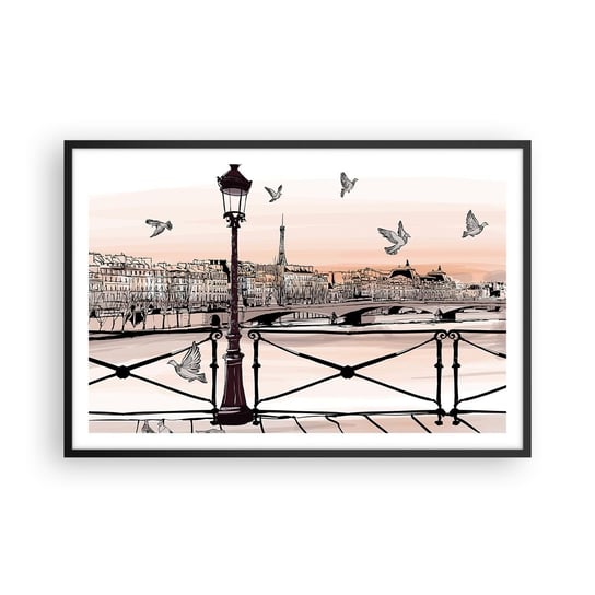 Obraz - Plakat - Nad dachami Paryża - 91x61cm - Architektura Miasto Paryż - Foto Plakaty na ścianę w czarnej ramie - Plakat do Salonu Sypialni ARTTOR ARTTOR