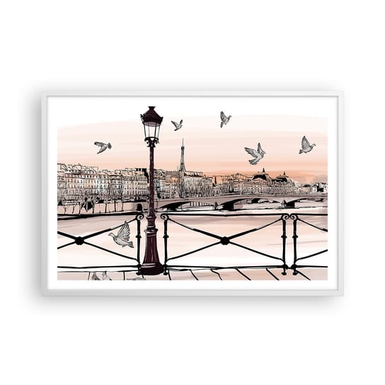Obraz - Plakat - Nad dachami Paryża - 91x61cm - Architektura Miasto Paryż - Foto Plakaty na ścianę w ramie białej - Plakat do Salonu Sypialni ARTTOR ARTTOR