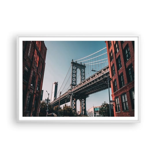 Obraz - Plakat - Nad falami miasta - 100x70cm - Nowy Jork Most Brookliński Architektura - Foto Plakaty w ramie koloru białego do Salonu Sypialni ARTTOR ARTTOR
