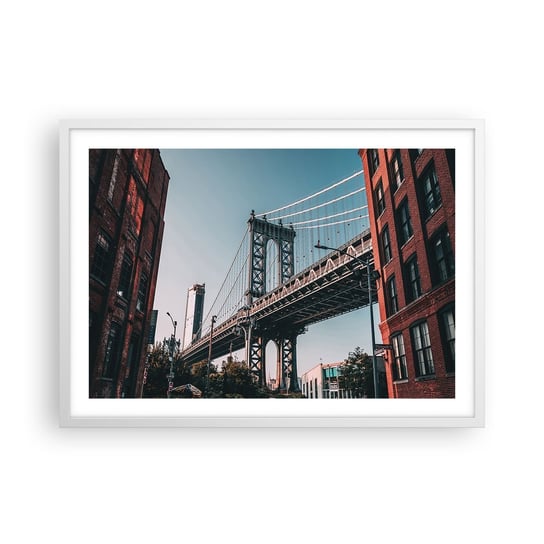 Obraz - Plakat - Nad falami miasta - 70x50cm - Nowy Jork Most Brookliński Architektura - Nowoczesny modny obraz Plakat rama biała ARTTOR ARTTOR