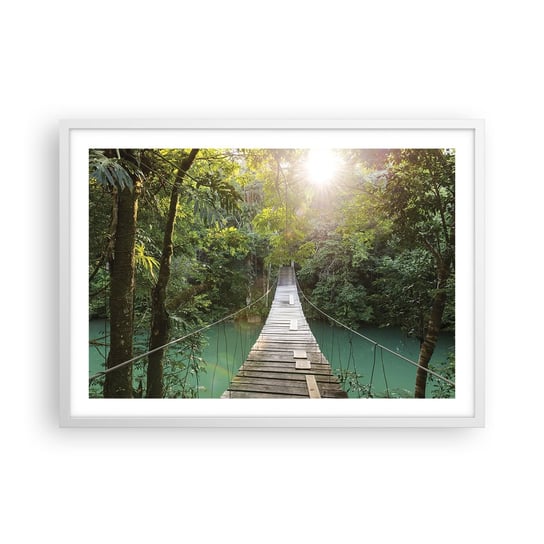 Obraz - Plakat - Nad lazurową wodą do lazurowego lasu - 70x50cm - Krajobraz  Dżungla Drewniany Most - Nowoczesny modny obraz Plakat rama biała ARTTOR ARTTOR