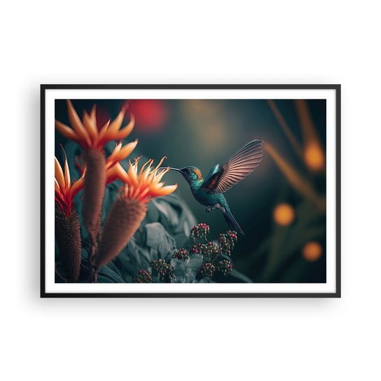 Obraz - Plakat - naprawdę barwne życie - 100x70cm - Ptak Egzotyczny Kwiat - Foto Plakaty w ramie koloru czarnego do Salonu Sypialni ARTTOR ARTTOR