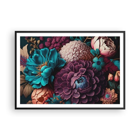Obraz - Plakat - Natura na bogato - 100x70cm - Kwiaty Botanika Vintage - Foto Plakaty w ramie koloru czarnego do Salonu Sypialni ARTTOR ARTTOR