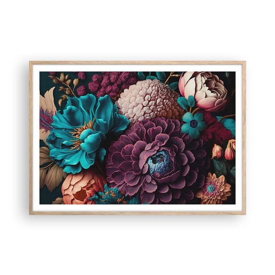 Obraz - Plakat - Natura na bogato - 100x70cm - Kwiaty Botanika Vintage - Foto Plakaty w ramie koloru jasny dąb do Salonu Sypialni ARTTOR ARTTOR