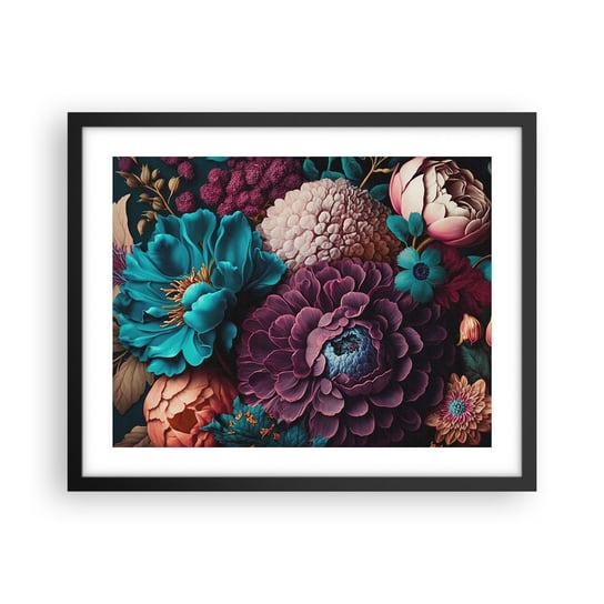 Obraz - Plakat - Natura na bogato - 50x40cm - Kwiaty Botanika Vintage - Foto Plakaty w ramie koloru czarnego do Salonu Sypialni ARTTOR ARTTOR
