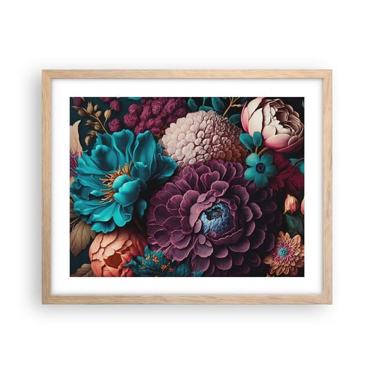 Obraz - Plakat - Natura na bogato - 50x40cm - Kwiaty Botanika Vintage - Foto Plakaty w ramie koloru jasny dąb do Salonu Sypialni ARTTOR ARTTOR