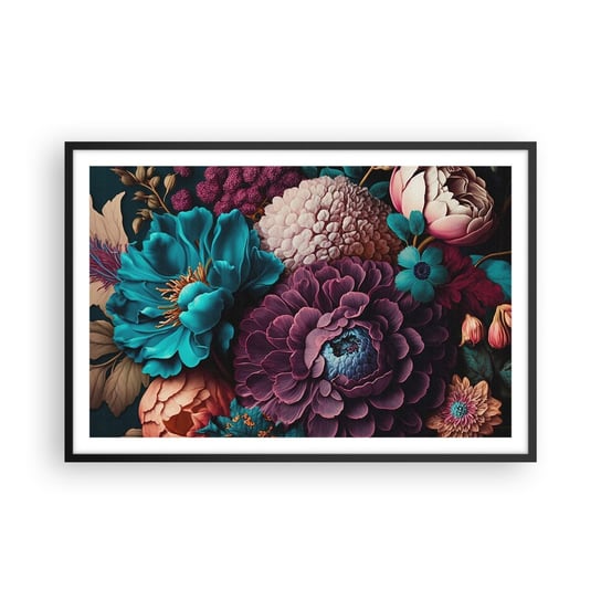 Obraz - Plakat - Natura na bogato - 91x61cm - Kwiaty Botanika Vintage - Foto Plakaty na ścianę w czarnej ramie - Plakat do Salonu Sypialni ARTTOR ARTTOR