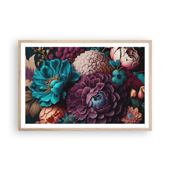 Obraz - Plakat - Natura na bogato - 91x61cm - Kwiaty Botanika Vintage - Foto Plakaty na ścianę w ramie jasny dąb - Plakat do Salonu Sypialni ARTTOR ARTTOR