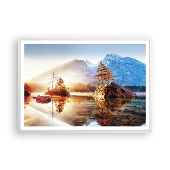 Obraz - Plakat - Natura w nowym świetle - 100x70cm - Krajobraz Góry Jezioro - Foto Plakaty w ramie koloru białego do Salonu Sypialni ARTTOR ARTTOR
