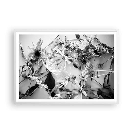 Obraz - Plakat - Nie-bukiet kwiatów - 100x70cm - Kwiaty Czarno-Biały Natura - Foto Plakaty w ramie koloru białego do Salonu Sypialni ARTTOR ARTTOR