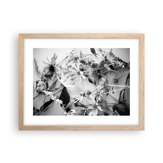 Obraz - Plakat - Nie-bukiet kwiatów - 40x30cm - Kwiaty Czarno-Biały Natura - Foto Plakaty na ścianę w ramie jasny dąb - Plakat do Salonu Sypialni ARTTOR ARTTOR