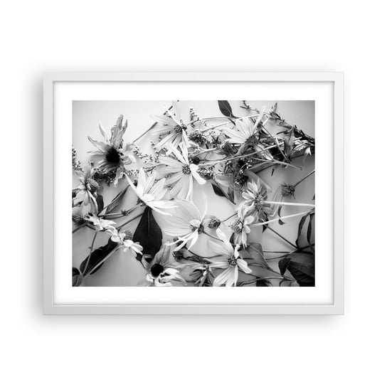 Obraz - Plakat - Nie-bukiet kwiatów - 50x40cm - Kwiaty Czarno-Biały Natura - Foto Plakaty w ramie koloru białego do Salonu Sypialni ARTTOR ARTTOR
