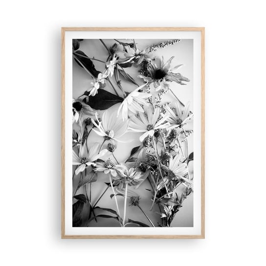 Obraz - Plakat - Nie-bukiet kwiatów - 61x91cm - Kwiaty Czarno-Biały Natura - Foto Plakaty na ścianę w ramie jasny dąb - Plakat do Salonu Sypialni ARTTOR ARTTOR