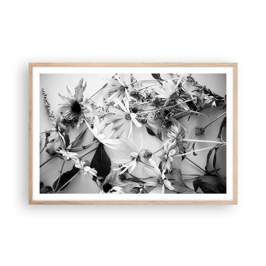 Obraz - Plakat - Nie-bukiet kwiatów - 91x61cm - Kwiaty Czarno-Biały Natura - Foto Plakaty na ścianę w ramie jasny dąb - Plakat do Salonu Sypialni ARTTOR ARTTOR