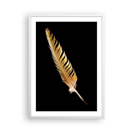 Obraz - Plakat - Nie lada piórem opatrzony… - 50x70cm - Złote Piórko Pióro Ptaka Sztuka - Nowoczesny modny obraz Plakat rama biała ARTTOR ARTTOR