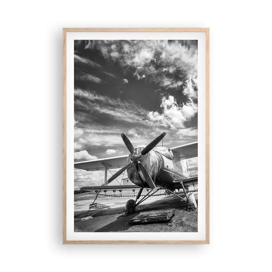 Obraz - Plakat - Nie mogę się doczekać! - 61x91cm - Samolot Lotnictwo Czarno-Biały - Foto Plakaty na ścianę w ramie jasny dąb - Plakat do Salonu Sypialni ARTTOR ARTTOR