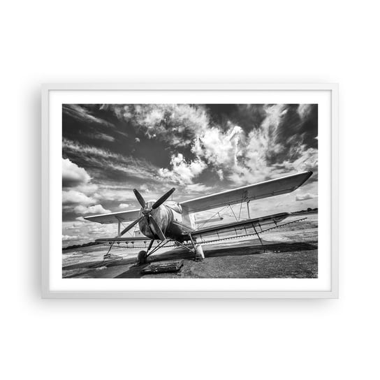 Obraz - Plakat - Nie mogę się doczekać! - 70x50cm - Samolot Lotnictwo Czarno-Biały - Nowoczesny modny obraz Plakat rama biała ARTTOR ARTTOR