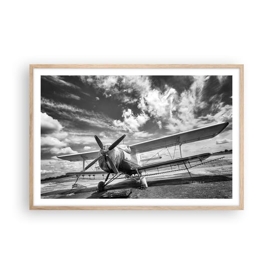 Obraz - Plakat - Nie mogę się doczekać! - 91x61cm - Samolot Lotnictwo Czarno-Biały - Foto Plakaty na ścianę w ramie jasny dąb - Plakat do Salonu Sypialni ARTTOR ARTTOR