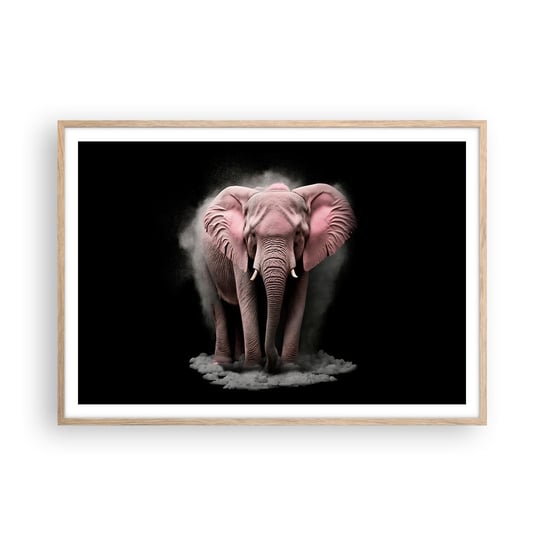 Obraz - Plakat - Nie myśl o różowym słoniu! - 100x70cm - Słońce Safari Afryka - Foto Plakaty w ramie koloru jasny dąb do Salonu Sypialni ARTTOR ARTTOR