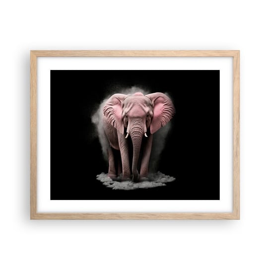 Obraz - Plakat - Nie myśl o różowym słoniu! - 50x40cm - Słońce Safari Afryka - Foto Plakaty w ramie koloru jasny dąb do Salonu Sypialni ARTTOR ARTTOR