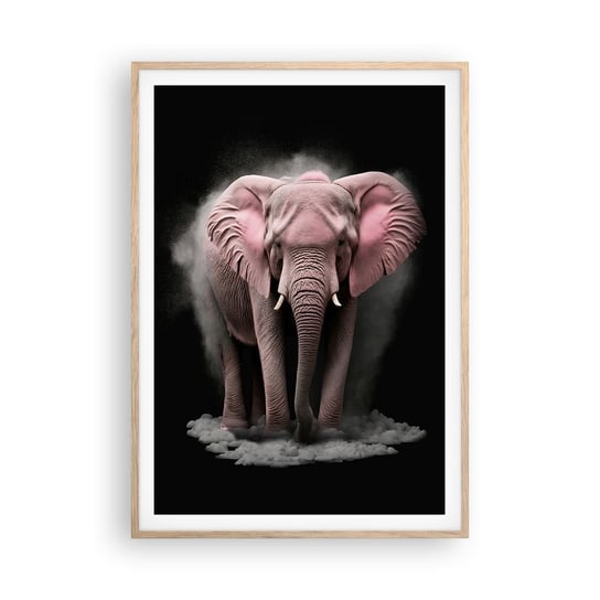 Obraz - Plakat - Nie myśl o różowym słoniu! - 70x100cm - Słońce Safari Afryka - Foto Plakaty w ramie koloru jasny dąb do Salonu Sypialni ARTTOR ARTTOR