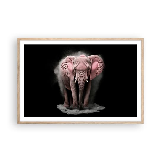 Obraz - Plakat - Nie myśl o różowym słoniu! - 91x61cm - Słońce Safari Afryka - Foto Plakaty na ścianę w ramie jasny dąb - Plakat do Salonu Sypialni ARTTOR ARTTOR