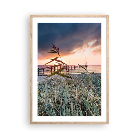 Obraz - Plakat - Nie przemija z wiatrem - 50x70cm - Krajobraz Morze Plaża - Nowoczesny modny obraz Plakat rama jasny dąb ARTTOR ARTTOR
