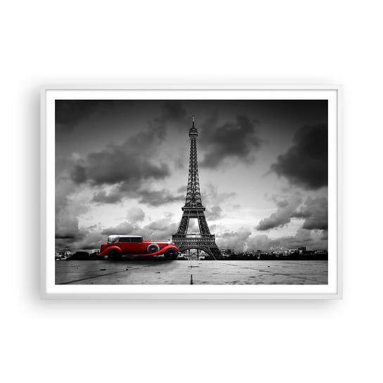 Obraz - Plakat - Nie tak dawno w Paryżu - 100x70cm - Motoryzacja Wieża Eiffla Paryż - Foto Plakaty w ramie koloru białego do Salonu Sypialni ARTTOR ARTTOR