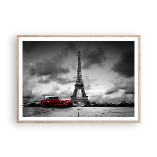 Obraz - Plakat - Nie tak dawno w Paryżu - 100x70cm - Motoryzacja Wieża Eiffla Paryż - Foto Plakaty w ramie koloru jasny dąb do Salonu Sypialni ARTTOR ARTTOR