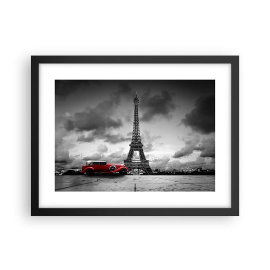 Obraz - Plakat - Nie tak dawno w Paryżu - 40x30cm - Motoryzacja Wieża Eiffla Paryż - Foto Plakaty na ścianę w czarnej ramie - Plakat do Salonu Sypialni ARTTOR ARTTOR