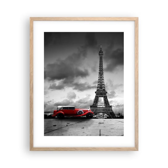 Obraz - Plakat - Nie tak dawno w Paryżu - 40x50cm - Motoryzacja Wieża Eiffla Paryż - Foto Plakaty w ramie koloru jasny dąb do Salonu Sypialni ARTTOR ARTTOR