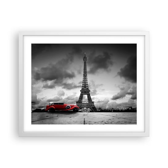 Obraz - Plakat - Nie tak dawno w Paryżu - 50x40cm - Motoryzacja Wieża Eiffla Paryż - Foto Plakaty w ramie koloru białego do Salonu Sypialni ARTTOR ARTTOR