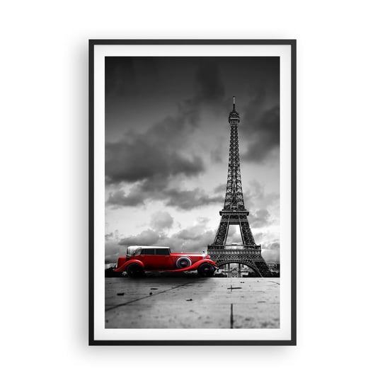 Obraz - Plakat - Nie tak dawno w Paryżu - 61x91cm - Motoryzacja Wieża Eiffla Paryż - Foto Plakaty na ścianę w czarnej ramie - Plakat do Salonu Sypialni ARTTOR ARTTOR