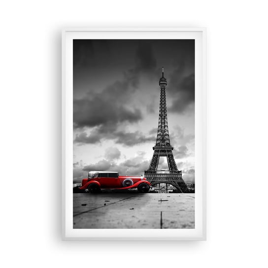 Obraz - Plakat - Nie tak dawno w Paryżu - 61x91cm - Motoryzacja Wieża Eiffla Paryż - Foto Plakaty na ścianę w ramie białej - Plakat do Salonu Sypialni ARTTOR ARTTOR