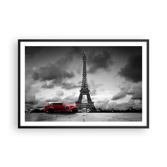 Obraz - Plakat - Nie tak dawno w Paryżu - 91x61cm - Motoryzacja Wieża Eiffla Paryż - Foto Plakaty na ścianę w czarnej ramie - Plakat do Salonu Sypialni ARTTOR ARTTOR