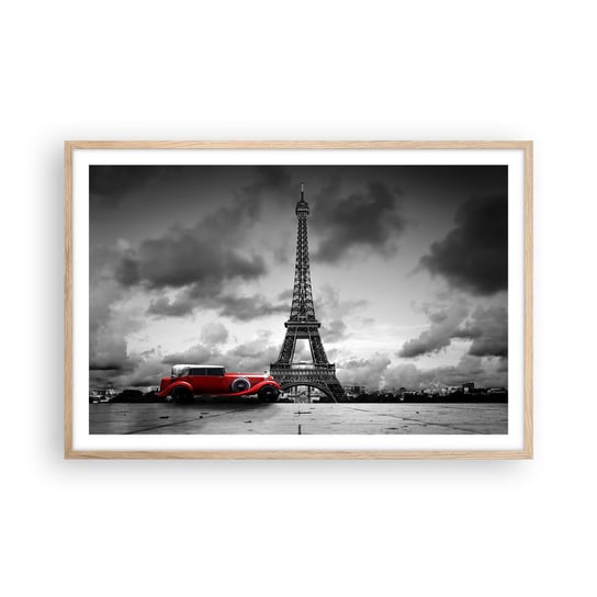Obraz - Plakat - Nie tak dawno w Paryżu - 91x61cm - Motoryzacja Wieża Eiffla Paryż - Foto Plakaty na ścianę w ramie jasny dąb - Plakat do Salonu Sypialni ARTTOR ARTTOR