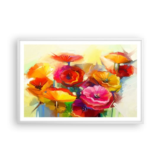 Obraz - Plakat - Nie tylko czerwone - 91x61cm - Kwiaty Maki Ogród - Foto Plakaty na ścianę w ramie białej - Plakat do Salonu Sypialni ARTTOR ARTTOR