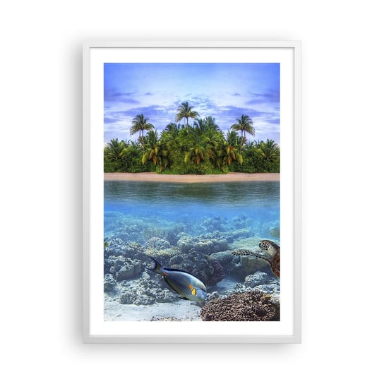 Obraz - Plakat - Niebiańska wyspa zaprasza - 50x70cm - Krajobraz Wyspa Rafa Koralowa - Nowoczesny modny obraz Plakat rama biała ARTTOR ARTTOR