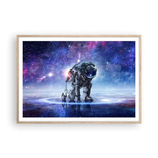 Obraz - Plakat - Niebo gwiaździste nade mną - 100x70cm - Kosmonauta Kosmos Astronauta - Foto Plakaty w ramie koloru jasny dąb do Salonu Sypialni ARTTOR ARTTOR