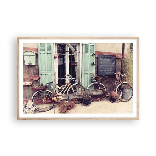 Obraz - Plakat - Niech żyje prowincja - 91x61cm - Rower Vintage Prowansja - Foto Plakaty na ścianę w ramie jasny dąb - Plakat do Salonu Sypialni ARTTOR ARTTOR