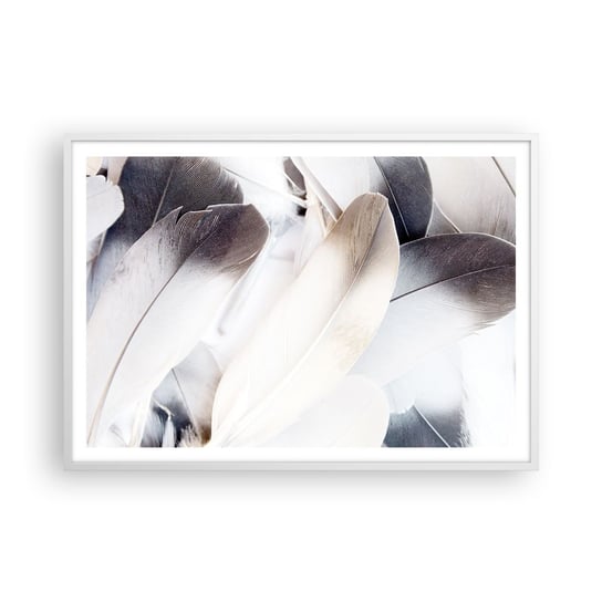 Obraz - Plakat - Niemal anielskie - 100x70cm - Pióra  Minimalistyczny Delikatny - Foto Plakaty w ramie koloru białego do Salonu Sypialni ARTTOR ARTTOR