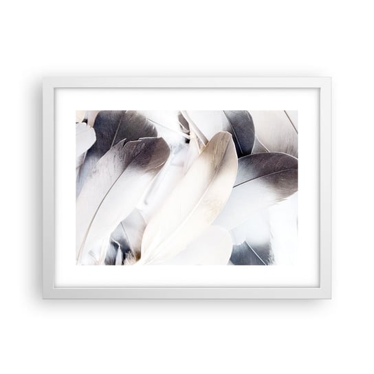Obraz - Plakat - Niemal anielskie - 40x30cm - Pióra  Minimalistyczny Delikatny - Foto Plakaty na ścianę w ramie białej - Plakat do Salonu Sypialni ARTTOR ARTTOR