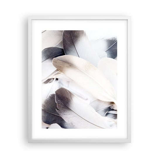 Obraz - Plakat - Niemal anielskie - 40x50cm - Pióra  Minimalistyczny Delikatny - Foto Plakaty w ramie koloru białego do Salonu Sypialni ARTTOR ARTTOR