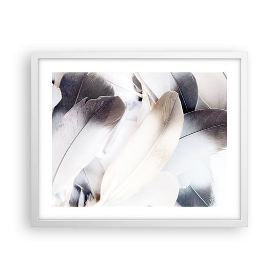 Obraz - Plakat - Niemal anielskie - 50x40cm - Pióra  Minimalistyczny Delikatny - Foto Plakaty w ramie koloru białego do Salonu Sypialni ARTTOR ARTTOR
